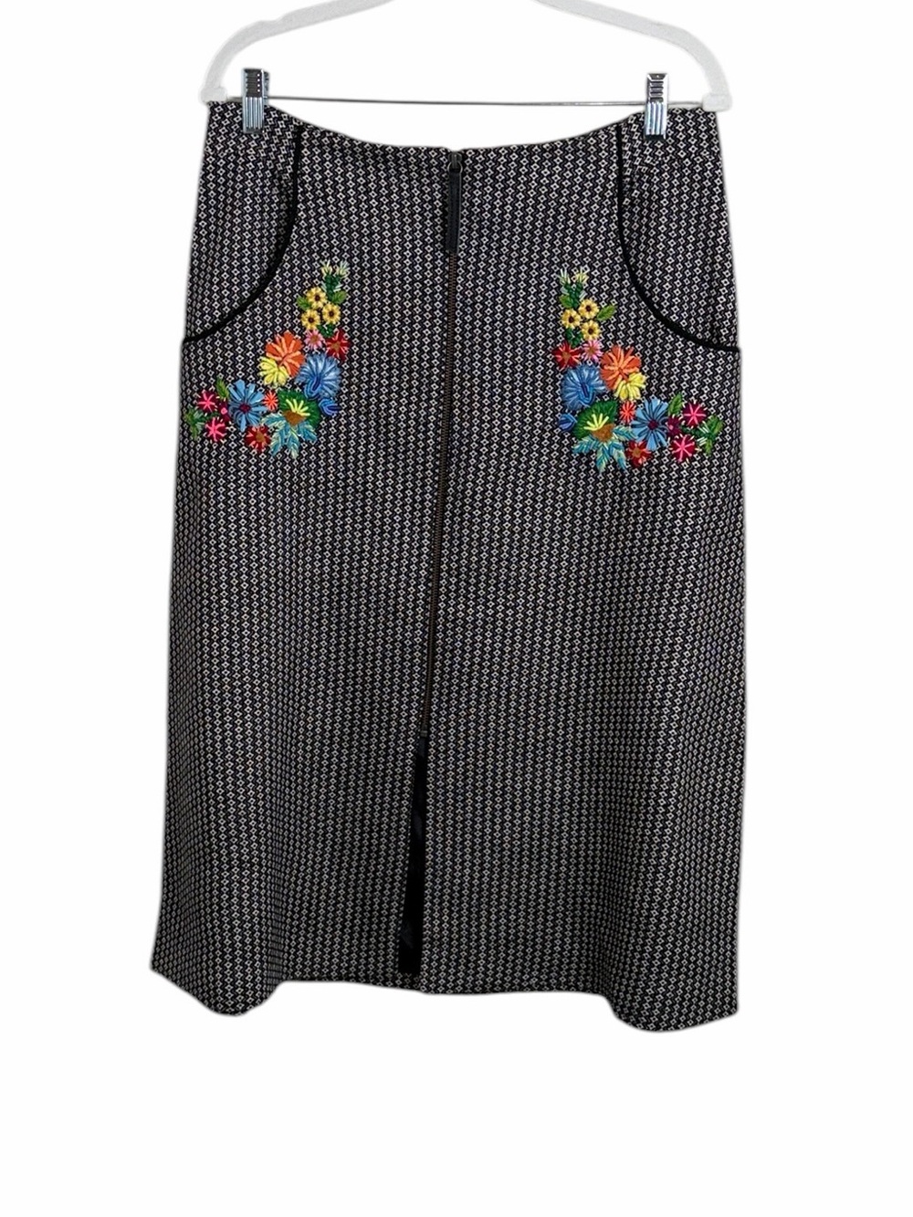 Megan Park Floral Embroidered Zip Front Pencil Skirt Size 3/US 10